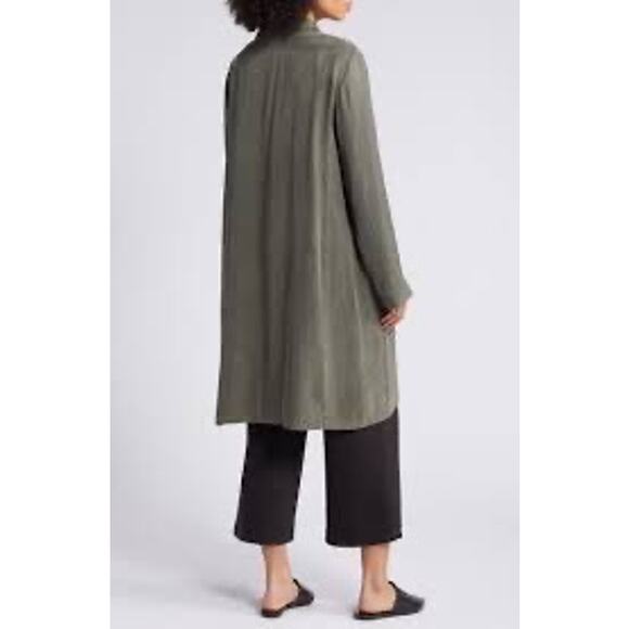 Eileen Fisher Oversized Notched Lapel Longline Grove Green Lightweight Coat XS - Picture 3 of 10